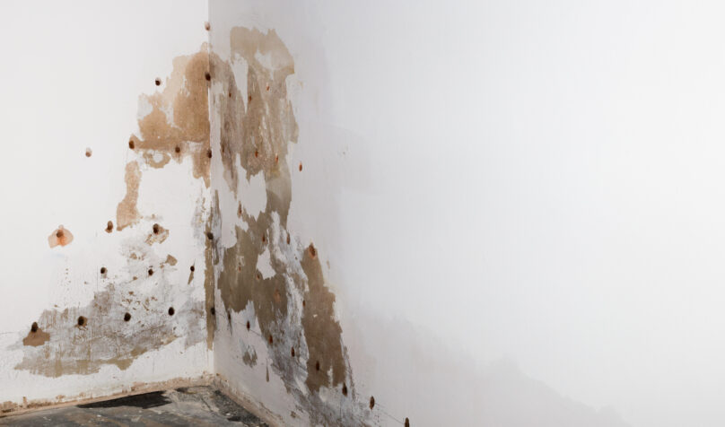 Mur présentant des traces d’humidité et enduit dégradé