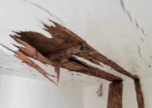 Plafond fissuré par infiltration d'eau